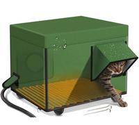 Outdoor Heated Cat House for Winter - Weatherproof & Insulated & Safe Escape Door Feral Cat Shelter with Waterproof Heated Cat Bed Pet Heating Pad, Warm House for Outside Stray and Barn Cats
