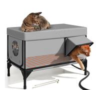 Outdoor Heated Cat House in Winter, Insulated and Weatherproof,Elevated Feral Cat Shelter with Waterproof Eaves for Outside Stray Barn Cat (L(65 * 42 * 30cm))