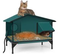 Outdoor Heated Cat House in Winter, Waterproof Cat House with Elevated Base and Safe Escape Door, Waterproof Hwning Insulated Cat Shelter for Feral Barn Cat(24.8 * 13 * 21.7 in)