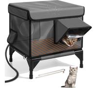 Outdoor Heated Cat House, Insulated Shelter with Two Exits, Elevated Base, Safe Escape Door, Adjustable Temperature, Weatherproof Design for Feral Cats