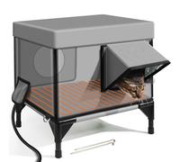 Outdoor Heated Cat House, Oxford Cloth, Insulated and Weatherproof, Waterproof Eaves and Escape Door for Stray Cats
