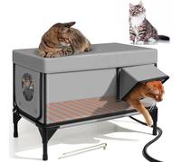 Outdoor Heated Cat House - Waterproof Windproof Pet Kennel with Heating Pad, Elevated Base, Escape Door - Ideal Shelter for Feral Cats and Strays