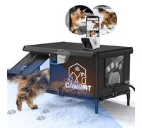 Outdoor Heated Cat House with Camera - Waterproof, Insulated, Solid, Real-time Monitoring for Your Outdoor Feline, Keeps Cats Warm Safe, Home of Stray Cats in Winter (Black, 26.7''x21.6''x16.1'')