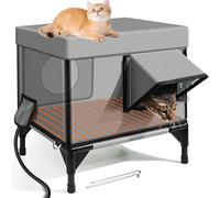 Outdoor Heated Cat Shelter, Waterproof Insulated House with Escape Door | All-weather protection with built-in heater, secure escape door design, durable waterproof build S(gray)