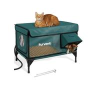 Outdoor Heated Winter Cat House, Extremely Insulated and Weatherproof, Raised Cat Shelter with Waterproof Eaves and Escape Door for Outdoor Stray Barn Cat (Dark Green, L)