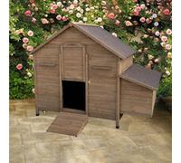 Outdoor Hen House, Natural Wooden Chicken Coop with Nesting Box and Ramp Run, Weatherproof Rabbit Cage for Guinea Pig Hedgehog(Carbonized color)