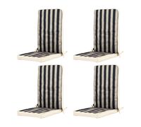 Bean Bag Bazaar Outdoor High Back Seat Pad, Black and Khaki Stripe, Set of 4, Garden Chair Seat Cushion with Fibre Fill Included, Water Resistant, Cushions with ties for Chair, Garden, Patio Furniture