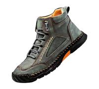 Outdoor Hiking Boots Men's Handmade Leather Boots Waterproof Leather Boots Non-Slip Ankle High Boots Slip On Boots Comfortable Wear Resistant Trekking Shoes Breathable Hiking Shoes, Green, 13.5 UK