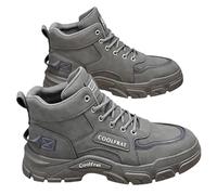 Outdoor Hiking Boots Mens Non-Slip Waterproof Trekking Ankle Boots with Arch Support Breathable Safety Work Booties Chunky Non-Slip Walking Trainers High Top Orthopedic Sneakers Footwear Fitness Grey