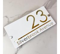 Outdoor House Number Plate, Suspended Design Custom House Number Plate, Modern Acrylic Laser Cut 3D Street Name Sign (White&Gold)