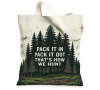 Outdoor Hunting Quote Pine Forest Rustic Canvas Tote Bag 13x15 Inch | Outdoor Inspired Graphic, Pine Forest Silhouette, Mountain Scenery, Eco-conscious Quote, Nature Lover Accessory