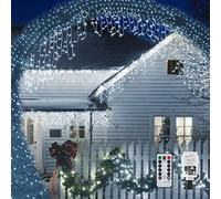 Outdoor Icicle Lights Christmas Curtain Lights 10M 400 LED Backdrop Window Light Mains Powered Outside Ice Lights Waterproof Connectable 8 Modes for Gazebo,Xmas(White)