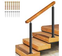 Outdoor il for 3-Step Wooden Stairs, Solid Wood & Wrought Iron Railing - Ideal for Cement/Porch Steps, Suitable for 1-3 Steps, Durable Safety Solution