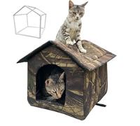 Outdoor/Indoor Faux Woodland Frame Thermal cat House, Waterproof, Insulated, Concealed, Collapsible, Removable, Easy to Clean. Suitable for felines or Small Dogs (Woodland, L)