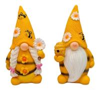Outdoor Indoor Resin Gnome Ornament with Bee and Daisy Pattern for Lawn Garden Shelf Tabletop Display (Yellow)