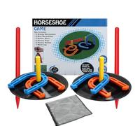 Outdoor Indoor Rubber Horseshoes Set Includes 4 Horseshoes,2 Pegs,2 Rubber Mats,2 Red Plastic dowels,Beach Games Perfect for Tailgating,Camping,Backyard,Fun for Kids Adults (Blue&Orange)