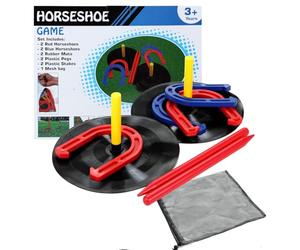 Outdoor Indoor Rubber Horseshoes Set Includes 4 Horseshoes,2 Pegs,2 Rubber Mats,2 Red Plastic dowels,Beach Games Perfect for Tailgating,Camping,Backyard,Fun for Kids Adults (Blue&Red)