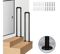 Outdoor Indoor Stair Railing - 2.8ft U-Shaped Safety il Floor-Mounted Grab Bar Black Transitional Picket with Installation Kit Support for Steps