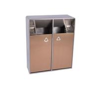 Outdoor Indoor Trash Can - Double Barrels Square Metal Design, Modern Household/Commercial Large Capacity with Ashtray for Public Parks