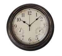 Outdoor/Indoor Waterproof Wall Clock, 12'' Vintage Aesthetics Wall Clock With Thermometer Hygrometer For Garden Room Home(black copper)