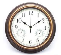 Outdoor/Indoor Waterproof Wall Clock, 12'' Vintage Aesthetics Wall Clock With Thermometer Hygrometer For Garden Room Home(Red copper)