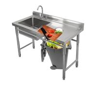 Outdoor Industrial Kitchen Sink with Garba Disposal Holes 1 Bowl Design Workbench & Faucet for Restaurant Laundry Ga80x50 cm