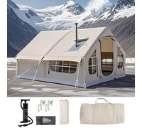Outdoor Inflatable Air House With Air Pump - 6-8 Person Family Cabin Tent With Stove Jack for 4 Season Luxury Camping - Easy Setup Large Blow Up Design