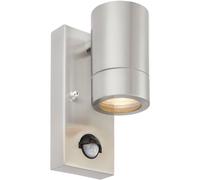 Outdoor IP44 Wall Downlight - PIR Sensor - 7W GU10 LED - Brushed Steel