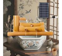 Outdoor Japanese Zen Water Fountain, Solar Powered Bamboo Waterfall for Garden, Pond, and Backyard Decor