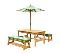 Outdoor Kids Picnic Table with Removable Umbrella & Cushions, Wooden Toddler Picnic Table for Backyard, Lawn & Patio - Ideal for Playdates & Family Gatherings (Red)