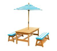 Outdoor Kids Picnic Table, Wooden Toddler Table with Removable Umbrella & Cushions, Perfect for Backyard, Lawn, Patio Fun (Red)