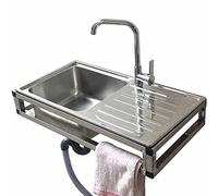 Outdoor Kitchen 304 Stainless Steel Sink with Wall Bracket, Commercial Wall Mount Hand Basin Single Bowl Sink for Restaurant Kitchen and Home