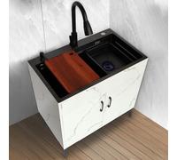 Outdoor Kitchen Cabinet, Drop in Stainless Steel Modern Single Bowl Sink, Restaurant Kitchen Sink, for Laundry Utility Room, Kitchen, Bathroom(White,68 * 45cm/26.8 * 17.7in)