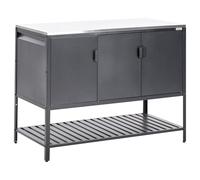 Beliani Maenza 120Cm Outdoor Kitchen Cabinet Black Steel Bbq Storage Unit With Stainless Steel Top, 3 Doors & Open Shelf