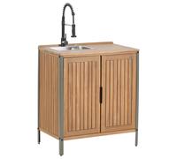 Beliani Outdoor Kitchen Cabinet With Sink Ivrea Certified Acacia Wood Brown/ Black