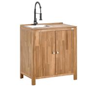 Beliani Outdoor Kitchen Cabinet With Sink Venosa Acacia Wood Brown, Brown