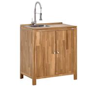 Beliani Outdoor Kitchen Cabinet With Sink Venosa Acacia Wood Brown, Brown