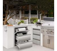 Outdoor Kitchen Drawers, Stainless Steel BBQ Drawers for BBQ Island, Patio Grill Station, Stainless Steel Built-in BBQ Drawer with Reveal, 2-Drawer with Paper Towel Holder 76x58x16.5 cm