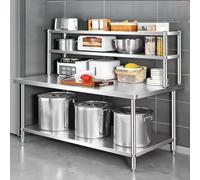 Outdoor Kitchen Food Preparation Table, Stainless Steel Work Table 2-tier Commercial Kitchen Prep Station for Restaurant School Hospital Catering, Workbench with Storage