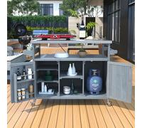Outdoor Kitchen Island Cart Rolling Bar & Sto Cabinet Solid Wood Grill Table with inless Steel Top Se & Towel Rack for BBQ Farmhouse Sle Grey Blue