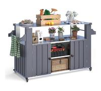 Outdoor Kitchen Island Rolling Bar Cart Storage Cabinet With 2 Door And Wheels