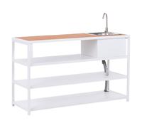 Outdoor Kitchen Island with Sink AVETRANA Brown/ White Metal