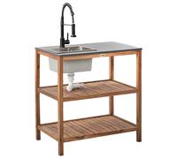Beliani Outdoor Kitchen Island With Sink Brucoli Acacia Wood Brown/ Black