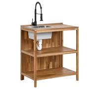 Beliani Outdoor Kitchen Island With Sink Venosa Acacia Wood Brown, Brown