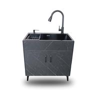 Outdoor Kitchen Sink Cabinet Free Standing Laundry Room Unit with Faucet & Drain Pipe Versatile Utility for Kitchen & Outdoor Spaces (Color: Pull Faucet)