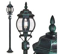 Outdoor lamp Lentua with Motion Detector, Path Light in Antique Look, cast Aluminium in Black/Green with Plastic Discs, Floor Light 130 cm, Retro/Vintage Garden lamp, E27-socket, IP44, Without Bulbs
