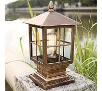 Outdoor lamp, Pedestal lamp in Antique Look, cast Aluminum in Black / Gold with Clear Glass panes, Retro / Vintage Garden lamp, 1-Flame Outdoor lamp, E27 IP44. (Gold)