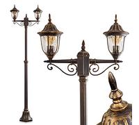 Outdoor lamp Ribadeo, Candelabra in Antique Look, cast Aluminium in Black/Gold with Clear Glass panes, 2-arm Path Light 225 cm, Retro/Vintage Garden lamp, E27 Socket, IP44, Without Bulbs