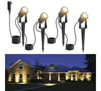 Outdoor Landscape Lighting Waterproof with 45.9FT Cable & built-in LED Light, Low Voltage 12W 1200LM Plug in Electric LED Spot Light 3000K Uplight with Transformer for Garden Yard Tree Path, Pack of 4