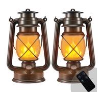 Outdoor Lantern Hanging Vintage Led Waterproof Camping Lamps with Dancing Flame Non-Solar Remote Control Light Landscape Decor for Table Patio Garden Yard Pathway Porch 2Pack (3AA Batteries Power)